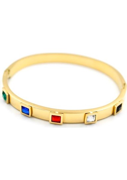 Kare Taşlı Bilezik - Altın