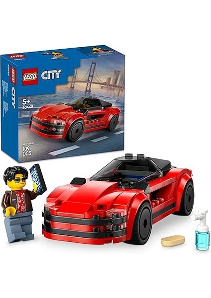 City Kırmızı Spor Araba 60448-5 Yaş ve Üzeri Çocuklar Için Yaratıcı Oyuncak Yapım Seti, Doğum Günü Hed... + 2 LEGO Set
