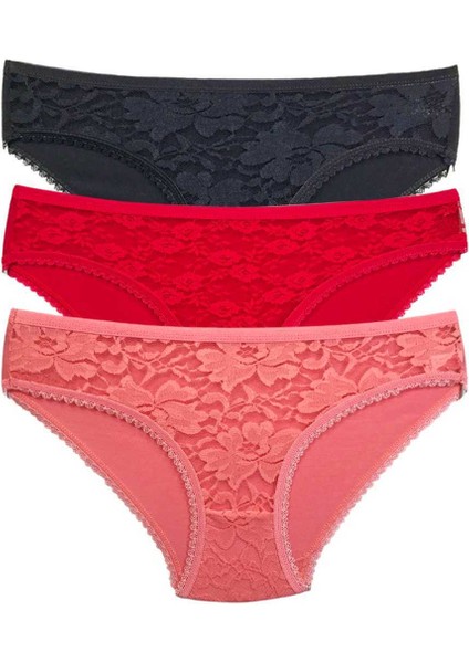 3 Adet Önü Dantelli Transparan Kadın Slip Külot S81