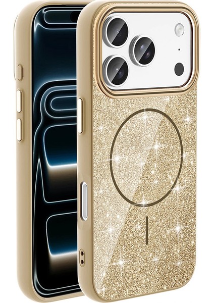 Apple iPhone 17 Pro Kılıf M-Safe Şarj Özellikli Parlayan Simli Redclick Okso Kapak