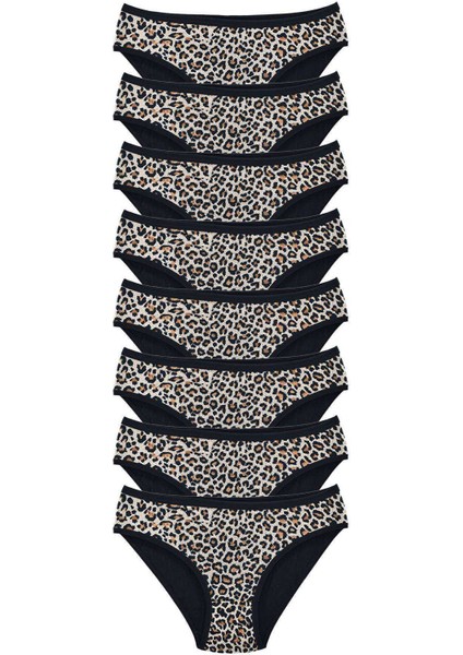 8 Adet Leopar Desenli Likralı Yumuşak Dokulu Kadın Slip Külot