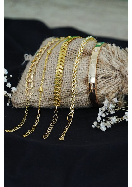 Kombin Bileklik Altın Kaplama Lüks Trend 5 Adet - 5120002111-1923