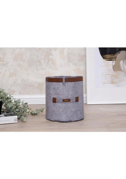 Deri Şeritli Yuvarlak Çok Amaçlı Düzenleyici Organizer Kutu Keçe Sepet (Maxi) 03815 ( Lisinya ) indirimleri