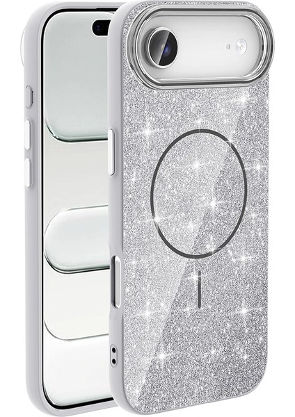 Apple iPhone 17 Air Kılıf M-Safe Şarj Özellikli Parlayan Simli Redclick Okso Kapak