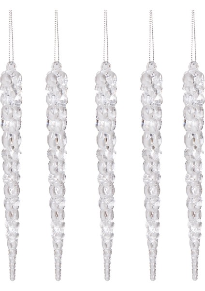 Yılbaşı Süsü, Buz Sarkıt, Şeffaf - Asmalı, 5'li Paket, 2X17 cm