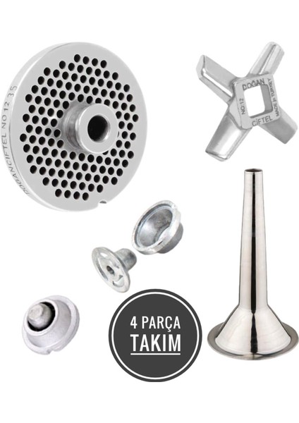 Kıyma Makine Aynası, Bıçağı Sucuk Hunisi ve Içli Köfte Aparatı 12/3,5mm