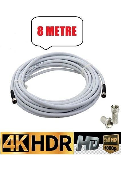 8 Metre U6 Kablo Rg6/u6 Uydu Anten Kablosu Tak Kullan Full Hd 3D4K 1080 Uyumludur Hazır Çalıştır