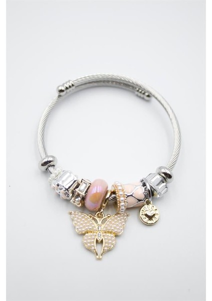 Çelik Charmlı Kelebek Bileklik - Pembe fiyatları