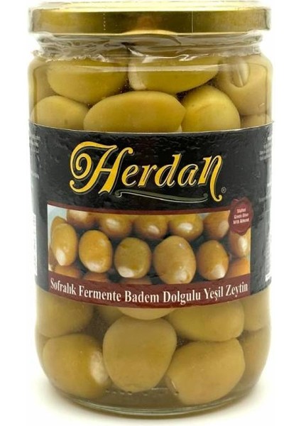 720CC Cam Kavanoz Badem Dolgulu Yeşil Zeytin (NET:400GR)