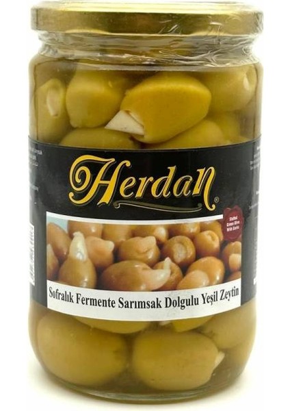 720CC Cam Kavanoz Sarımsaklı Yeşil Zeytin (NET:400GR)