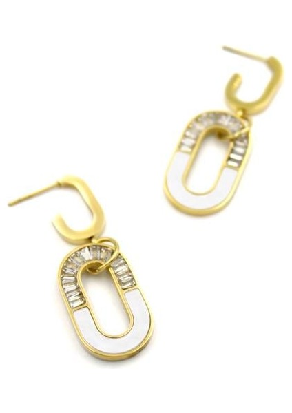 Baget Taşlı Küpe - Altın