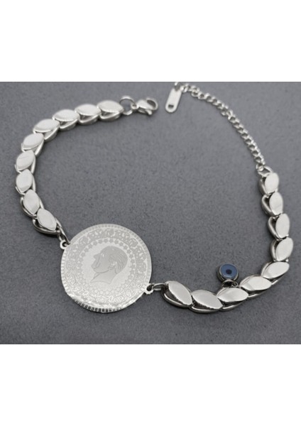 Kadın Arpa Zincirli Çeyrekli Çelik Bileklik