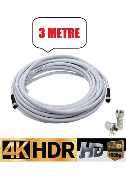 3 Metre U6 Kablo Rg6/u6 Uydu Anten Kablosu Tak Kullan Full Hd 3D4K 1080 Uyumludur Hazır Çalıştır