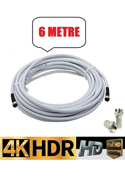 6 Metre U6 Kablo Rg6/u6 Uydu Anten Kablosu Tak Kullan Full Hd 3D4K 1080 Uyumludur Hazır Çalıştır
