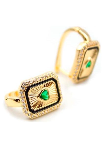 Kalp Taşlı Küpe - Yeşil fiyatları