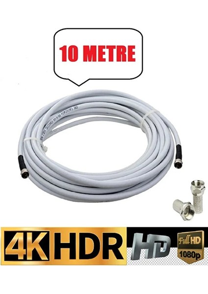 10 Metre U6 Kablo Rg6/u6 Uydu Anten Kablosu Tak Kullan Full Hd 3D4K 1080 Uyumludur Hazır Çalıştır