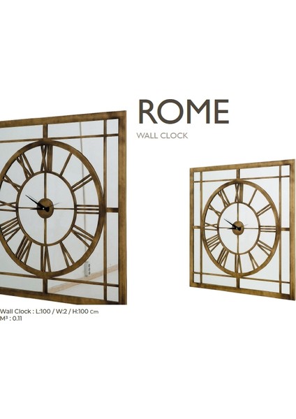Rome Metal Akrep Yelkovan Duvar Saati 100x100cm