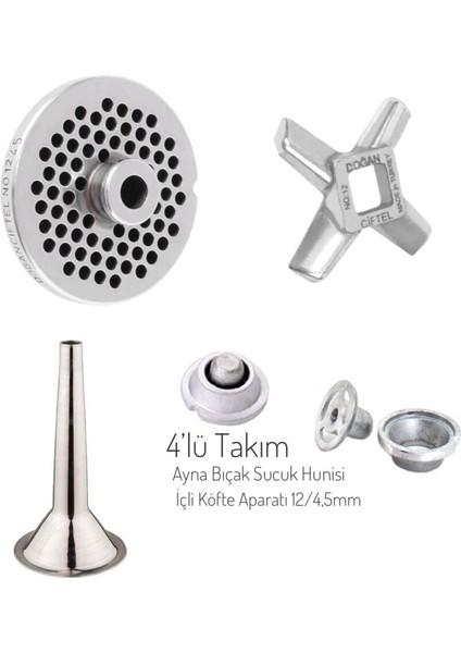Kıyma Makine Aynası, Bıçağı, Sucuk Köfte Hunisi, Içli Köfte Aparatı Takım 12/4,5mm