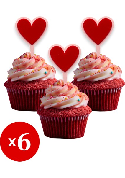 6 Adet I Love You Temalı Cupcake Süsü (Seni Seviyorum) - Kaliteli Malzeme