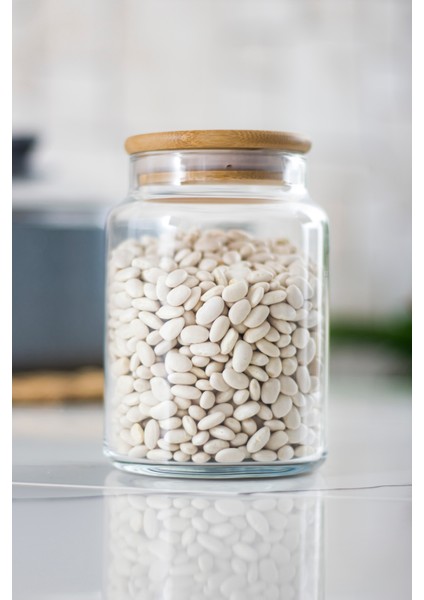 12 Lü Set Bambu Kapaklı Cam Kavanoz & Erzak Saklama Kabı 800 ml Orta Boy ( Vakum Kapak ) indirimleri