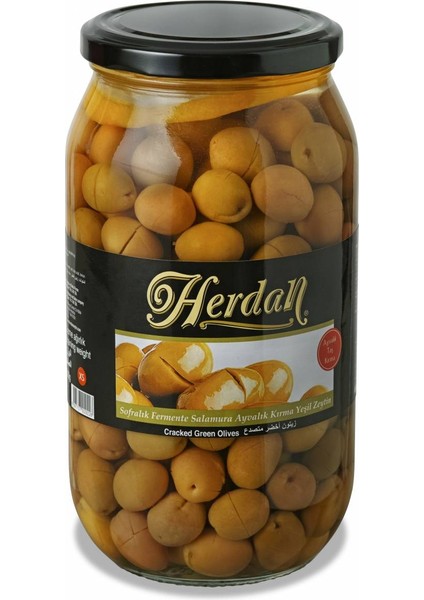 1000CC Cam Kavanoz Taş Kırma Yeşil Zeytin ( Net 600GR)