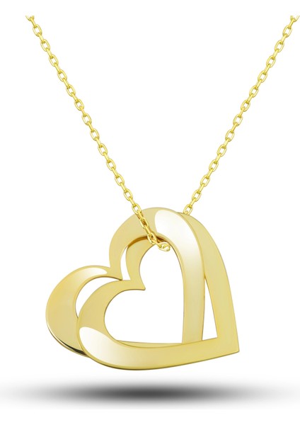 Gümüş Gold Çifte Kalp Aşk Kadın Kolye