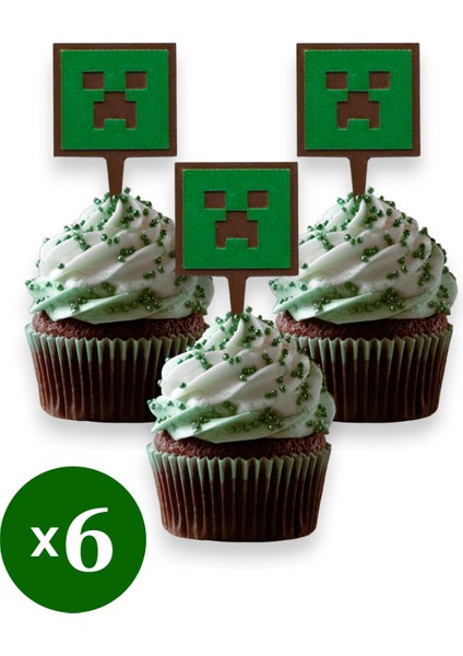 6 Adet Minecraft Temalı Cupcake Süsü - Kaliteli Malzeme