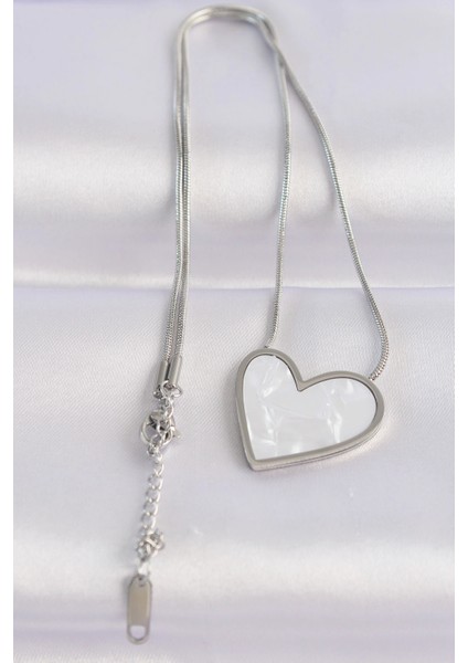 316L Çelik Zincir Gümüş Renk Mermer Desenli Kalp Kolye fiyatları