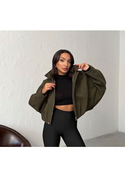 Bayan Haki Kısa Kaşe Fermuarlı Bomber Kaban Mont Ceket modelleri