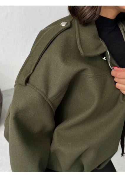 Bayan Haki Kısa Kaşe Fermuarlı Bomber Kaban Mont Ceket indirimleri