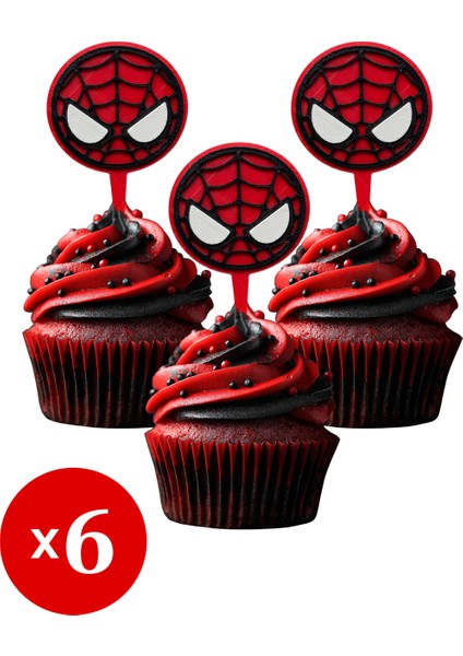 6 Adet Örümcek Adam Temalı Cupcake Süsü (Doğum Günü) - Kaliteli Malzeme