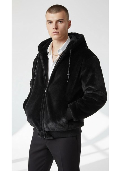 Oversize Erkek Çift Taraflı Kürklü Mont – Kapüşonlu, Kışlık ve Sıcak Tutucu