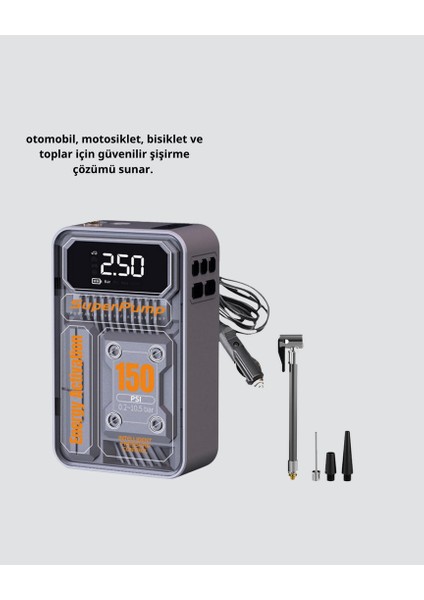 Lzrdwzrd Şarjlı Kablosuz Hava Pompası – 150 Psi Basınç, LED Ekran ve 6000MAH Batarya modelleri