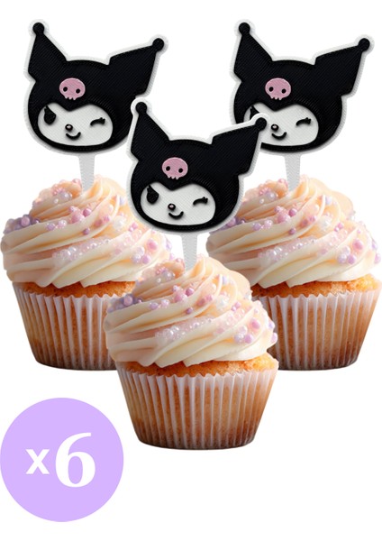 6 Adet Kuromi Temalı Cupcake Süsü (Doğum Günü) - Kaliteli Malzeme