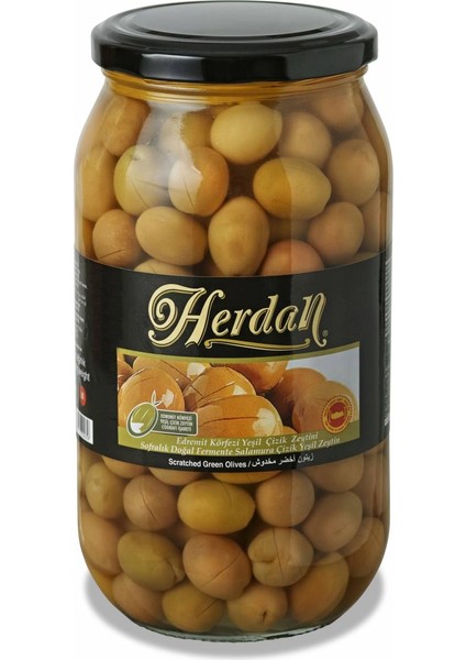 1000CC Cam Kavanoz 261-290 Çizik Yeşil Zeytin (Net 600GR)