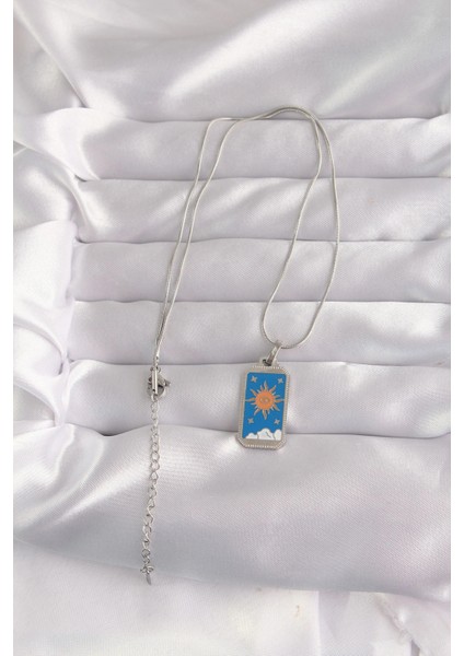 316L Çelik Gümüş Renk Mavi Mineli Güneş Model Tarot Kolye fiyatları