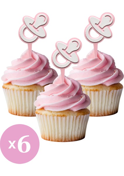 6 Adet Pembe Kız Bebek Cupcake Süsü (Baby Girl Babyshower) - Kaliteli Malzeme