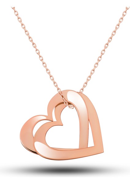 Gümüş Rose Çifte Kalp Aşk Kadın Kolye
