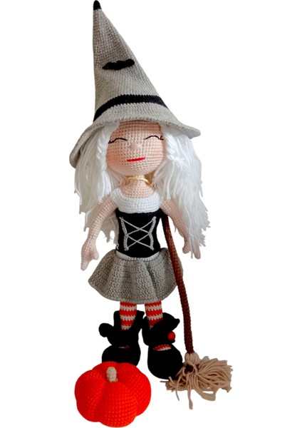 El Yapımı Kabak ve Süpürgeli Cadı Gri