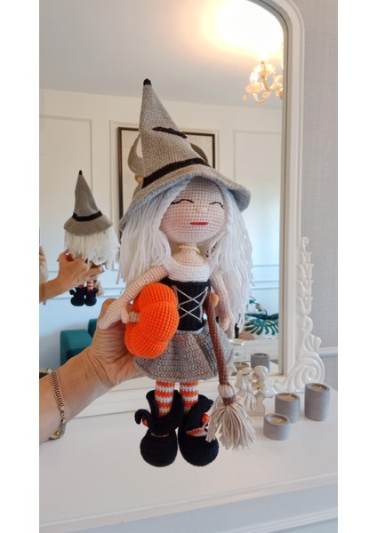 El Yapımı Kabak ve Süpürgeli Cadı Gri fiyatları