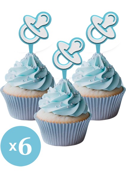 6 Adet Mavi Erkek Bebek Cupcake Süsü (Baby Boy Babyshower) - Kaliteli Malzeme