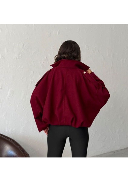 Bayan Bordo Kısa Bomber Kaşe Fermuarlı Kaban Mont Ceket modelleri