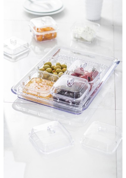 Akrilik Şeffaf 6 Lı Kapaklı Kahvaltılık Kahvaltı Seti & Saklama Kabı (Cam Değildir) fiyatları