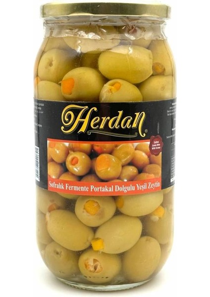 1000CC Cam Kavanoz Portakallı Yeşil Zeytin (NET:600GR)