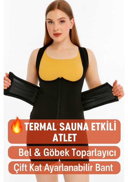 Termal Sauna Etkili Atlet – Bel & Göbek Toparlayıcı Korse – Çift Katlı Ayarlanabilir Sıkılık – Spor ve Günlük Kullanıma Uygun