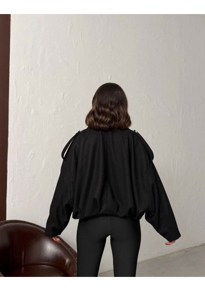 Bayan Siyah Kısa Kaşe Fermuarlı Bomber Kaban Mont Ceket fırsatları