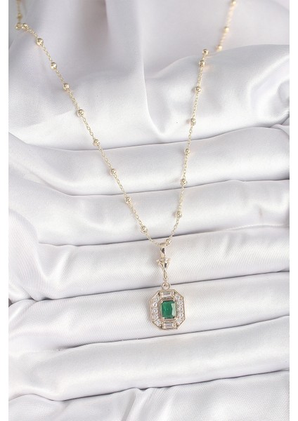 Pirinç Gold Renk Zirkon Taşlı Topçuk Zincir Serenay Model Kadın Kolye fiyatları