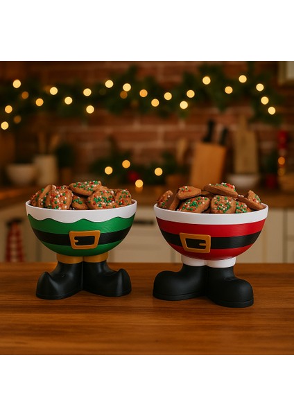 3D Baskı Yılbaşı Sunum Seti – Elf ve Noel Baba Ayaklı Kurabiye Kaseleri (2’li) fiyatları