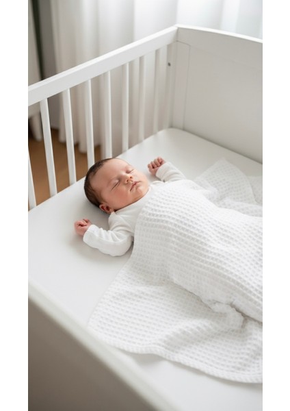 Krem 80X80 Waffle Kumaş %100 Pamuk Bebek Battaniyesi modelleri