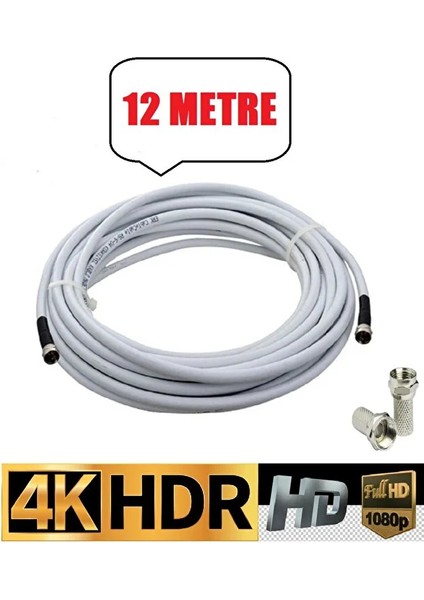 12 Metre U6 Kablo Rg6/u6 Uydu Anten Kablosu Tak Kullan Full Hd 3D4K 1080 Uyumludur Hazır Çalıştır
